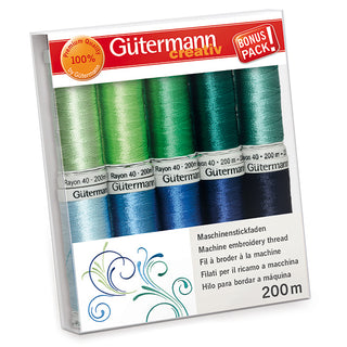 Gutermann Rayon 40 Sea Colours Machine Embroidery Thread Set 10 x 200m