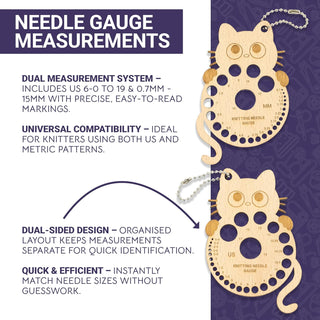 The Quilted Bear Wooden Knitting Gauge (Cat)