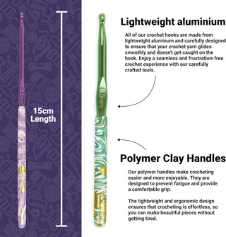 The Quilted Bear 12 Piece Ergonomic Crochet Hook Set -  2mm-8mm (Marble Print)