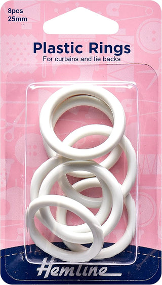 Hemline White Plastic Curtain Rings 25mm