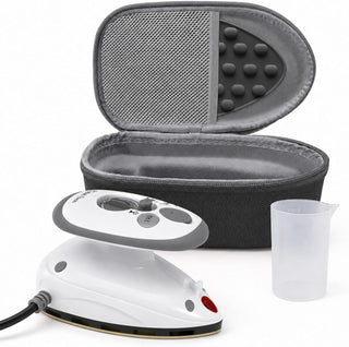 The Quilted Bear Premium Mini Steam Iron with Hardshell Travel Case & Iron Rest - US Plug (Black Case)
