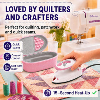The Quilted Bear Premium Mini Steam Iron with Hardshell Travel Case & Iron Rest - US Plug (Pink Case)