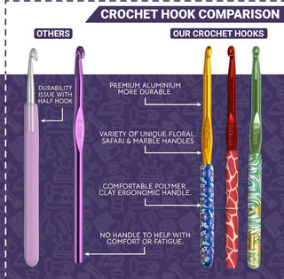 The Quilted Bear 12 Piece Ergonomic Crochet Hook Set -  2mm-8mm (Marble Print)