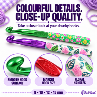 The Quilted Bear Floral Print Chunky Crochet Hook Set 9mm, 10mm, 12mm & 15mm