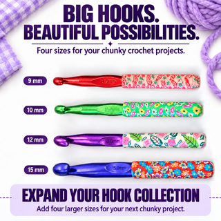 The Quilted Bear Floral Print Chunky Crochet Hook Set 9mm, 10mm, 12mm & 15mm