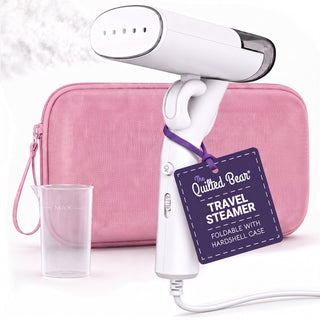 The Quilted Bear Folding 2-in-1 Travel Steamer and Mini Iron with Pink Carry Case