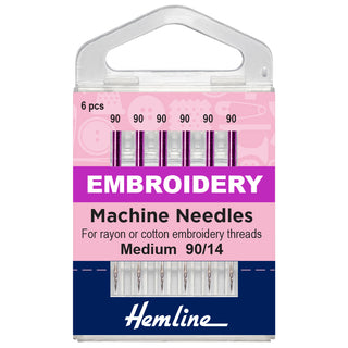 Hemline Medium Embroidery Machine Needles 90/14
