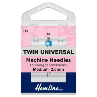 Hemline Twin Universal Machine Needles 80/12 (2mm)