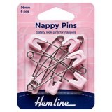 Hemline Pink Nappy Pins 56mm