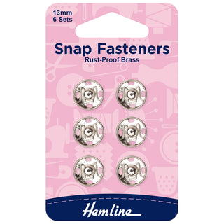 Hemline Nickel Sew-On Snap Fasteners 13mm 6 Pack
