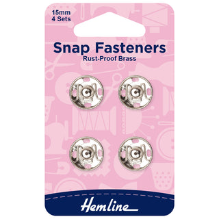 Hemline Nickel Sew-On Snap Fasteners 15mm 4 Pack