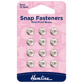 Hemline Nickel Sew-On Snap Fasteners 9mm 12 Pack