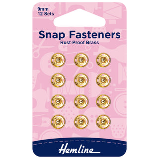 Hemline Gold Sew-On Snap Fasteners 9mm 12 Pack