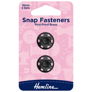 Hemline Black Sew-On Snap Fasteners 18mm 2 Pack