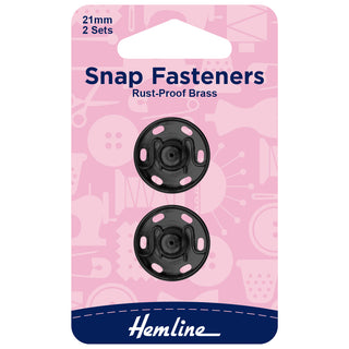 Hemline Black Sew-On Snap Fasteners 21mm 2 Pack