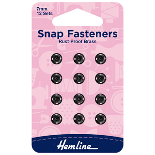 Hemline Black Sew-On Snap Fasteners 7mm 12 Pack