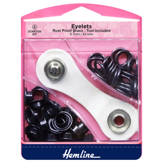 Hemline Black 8.7mm Eyelets Starter Kit