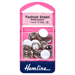 Hemline White Solid Top Fashion Snaps 11mm