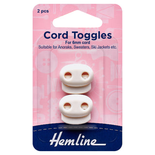 Hemline White Adjustable Cord Toggles 6mm
