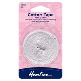 Hemline White 100% Cotton Non Stretch Tape 5m x 12mm