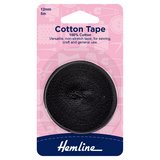 Hemline Black 100% Cotton Non Stretch Tape 5m x 12mm