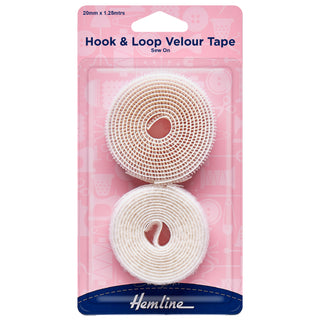 Hemline White Hook and Loop Tape Sew On 1.25m x 20mm