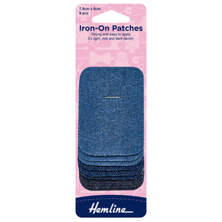 Hemline Assorted Denim Iron-On Patches 7.5cm x 5cm