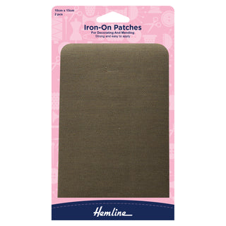 Hemline Iron-On Cotton Twill Patches 10cm x 15cm - Khaki