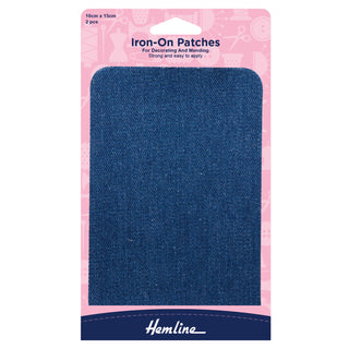 Hemline Iron-On Cotton Twill Patches 10cm x 15cm - Mid Denim