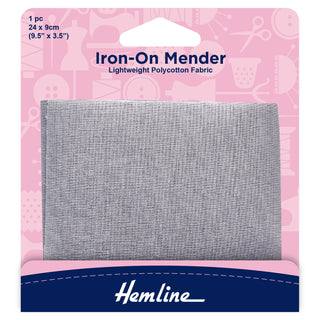 Hemline Polycotton Patch Iron-On Mender 24cm x 9cm - Light Grey