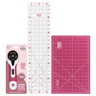 Needle and Bear 12"x18" Cutting Mat, 6"x24" Ruler & 45mm Rotary Cutter Bundle