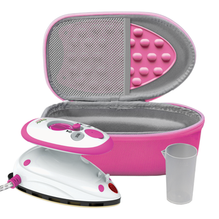 Needle and Bear - Premium Mini Steam Iron with Hardshell Travel Case & Iron Rest (Pink Case)
