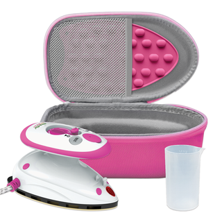 Needle and Bear - Premium Mini Steam Iron with Hardshell Travel Case & Iron Rest (Pink Case)