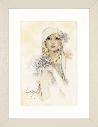 Lanarte Sara Moon: Lady with Lilac Flower Counted Cross Stitch Kit (Linen)