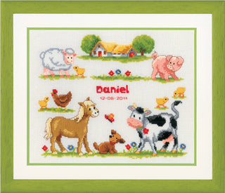 Vervaco Farm Animals Birth Record Counted Cross Stitch Kit