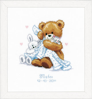 Vervaco Teddy & Blanket Birth Record Counted Cross Stitch Kit