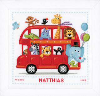 Vervaco Funny Bus Birth Record Counted Cross Stitch Kit