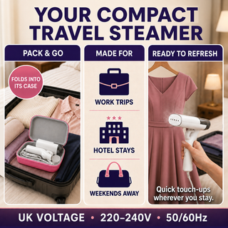 The Quilted Bear Folding 2-in-1 Travel Steamer and Mini Iron with Pink Carry Case