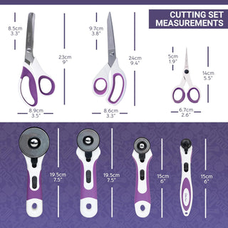 The Quilted Bear Ultimate Cutting Set - 4 Rotary Cutters, Titanium Coated Fabric Scissors, Pinking Shears & Micro-Tip Scissors in Storage Case