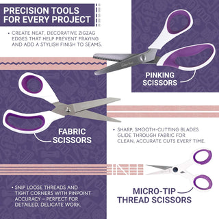 The Quilted Bear Ultimate Cutting Set - 4 Rotary Cutters, Titanium Coated Fabric Scissors, Pinking Shears & Micro-Tip Scissors in Storage Case