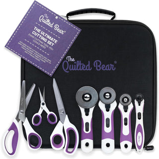 The Quilted Bear Ultimate Cutting Set - 4 Rotary Cutters, Titanium Coated Fabric Scissors, Pinking Shears & Micro-Tip Scissors in Storage Case