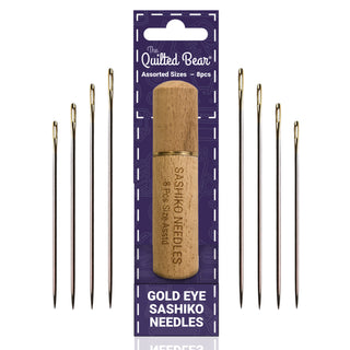 The Quilted Bear Gold Eye Sashiko Needles with Wooden Case (Assorted)