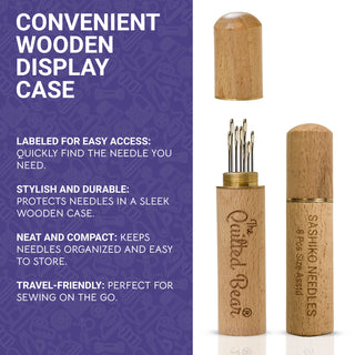 The Quilted Bear Gold Eye Sashiko Needles with Wooden Case (Assorted)