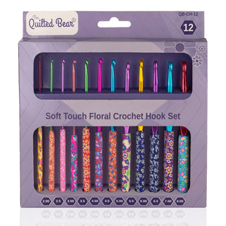 The Quilted Bear 12 Piece Ergonomic Crochet Hook Set -  2mm-8mm (Floral Print)