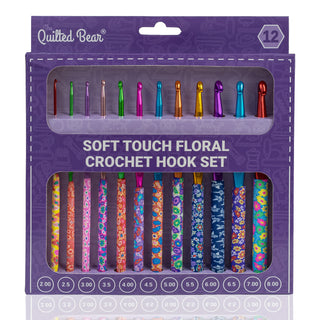 The Quilted Bear 12 Piece Ergonomic Crochet Hook Set -  2mm-8mm (Floral Print)