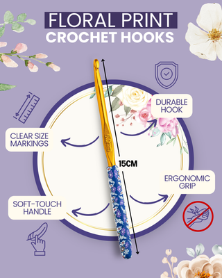 The Quilted Bear 12 Piece Ergonomic Crochet Hook Set -  2mm-8mm (Floral Print)