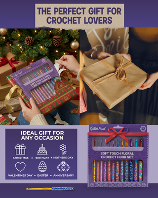 The Quilted Bear 12 Piece Ergonomic Crochet Hook Set -  2mm-8mm (Marble Print)