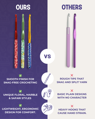 The Quilted Bear 12 Piece Ergonomic Crochet Hook Set -  2mm-8mm (Floral Print)