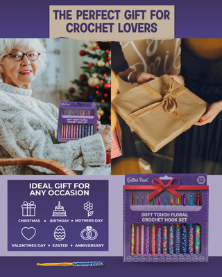 The Quilted Bear 12 Piece Ergonomic Crochet Hook Set -  2mm-8mm (Floral Print)