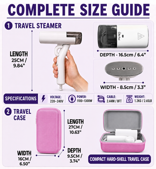 The Quilted Bear Folding 2-in-1 Travel Steamer and Mini Iron with Pink Carry Case